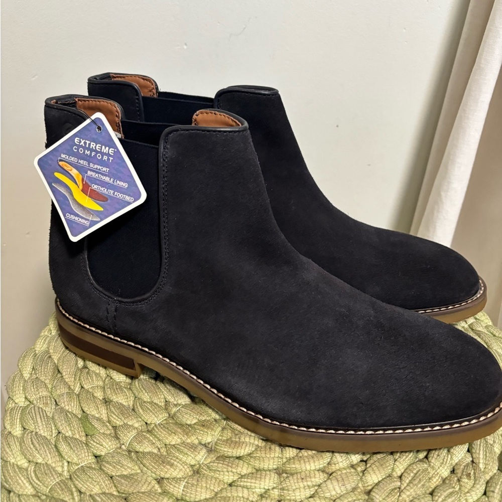NEW Clarks Jaxen Extreme Comfort Easy Chelsea Boot Navy Blue Suede 11.5 WIDE